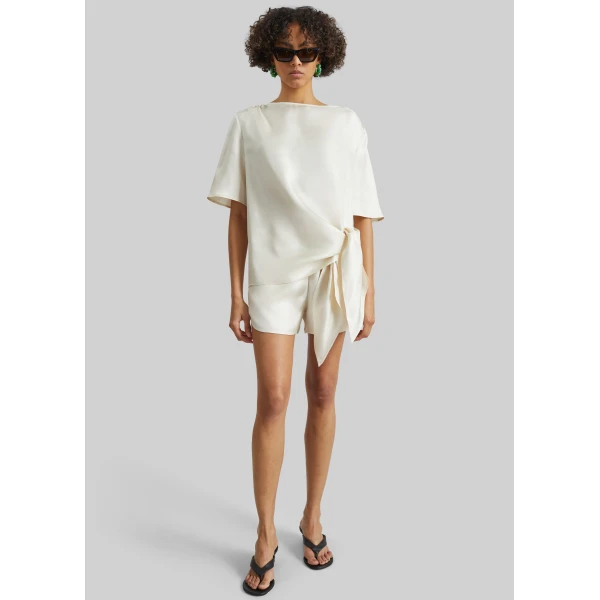 The Frankie Shop Mano Asymmetric Silk Top - Ivory - Oversized Minimalist Tops in Ivory - Shop at Luxury Shoes 