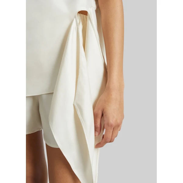 The Frankie Shop Mano Asymmetric Silk Top - Ivory - Oversized Minimalist Tops in Ivory - Shop at Luxury Shoes 