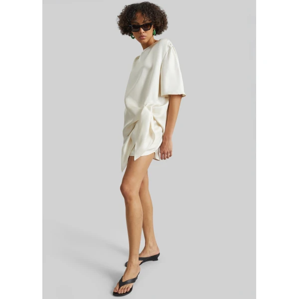 The Frankie Shop Mano Asymmetric Silk Top - Ivory - Oversized Minimalist Tops in Ivory - Shop at Luxury Shoes 