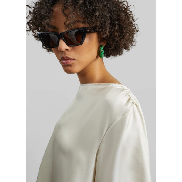 The Frankie Shop Mano Asymmetric Silk Top - Ivory - Oversized Minimalist Tops in Ivory - Shop at Luxury Shoes 