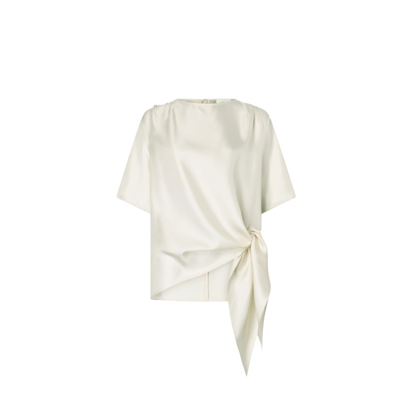 The Frankie Shop Mano Asymmetric Silk Top - Ivory - Oversized Minimalist Tops in Ivory - Shop at Luxury Shoes 
