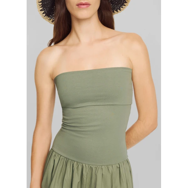 The Frankie Shop Marc Cotton Maxi Dress - Deep Lichen Green - Oversized Minimalist Dresses in Green - Shop at Luxury Shoes 