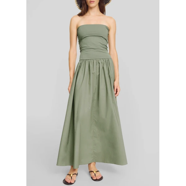 The Frankie Shop Marc Cotton Maxi Dress - Deep Lichen Green - Oversized Minimalist Dresses in Green - Shop at Luxury Shoes 