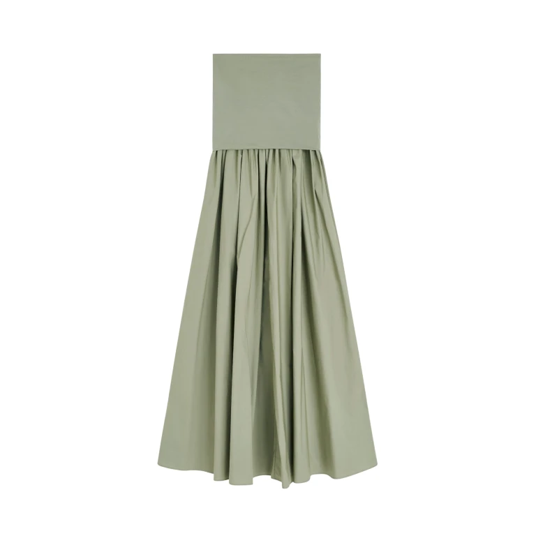 The Frankie Shop Marc Cotton Maxi Dress - Deep Lichen Green - Oversized Minimalist Dresses in Green - Shop at Luxury Shoes 