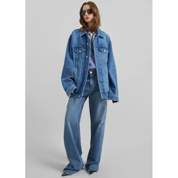 The Frankie Shop Marden Denim Jacket - Medium Wash - Oversized Minimalist Jackets in Grey - Shop at Luxury Shoes 