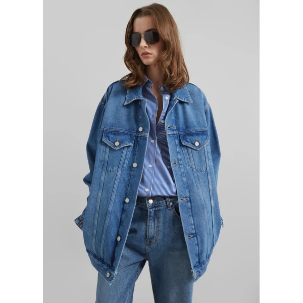 The Frankie Shop Marden Denim Jacket - Medium Wash - Oversized Minimalist Jackets in Grey - Shop at Luxury Shoes 