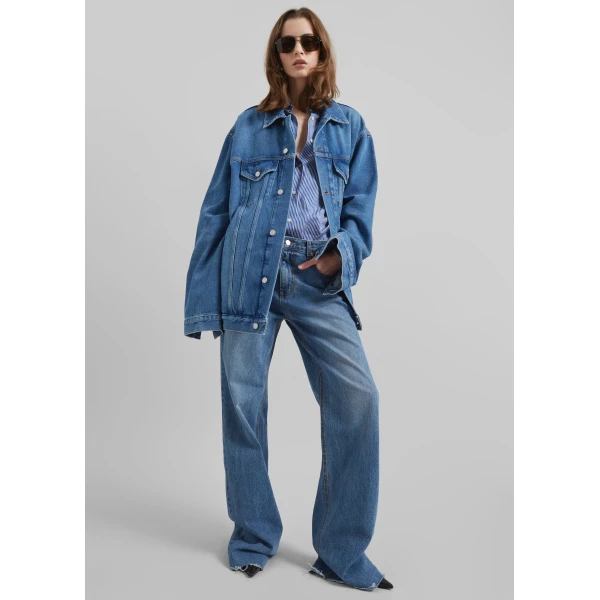 The Frankie Shop Marden Denim Jacket - Medium Wash - Oversized Minimalist Jackets in Grey - Shop at Luxury Shoes 