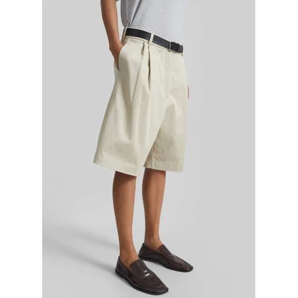 The Frankie Shop Marfa Cotton Pleated Bermuda - Light Beige - Oversized Minimalist Shorts in Beige - Shop at Luxury Shoes 