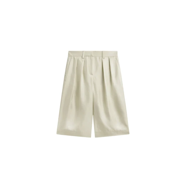 The Frankie Shop Marfa Cotton Pleated Bermuda - Light Beige - Oversized Minimalist Shorts in Beige - Shop at Luxury Shoes 