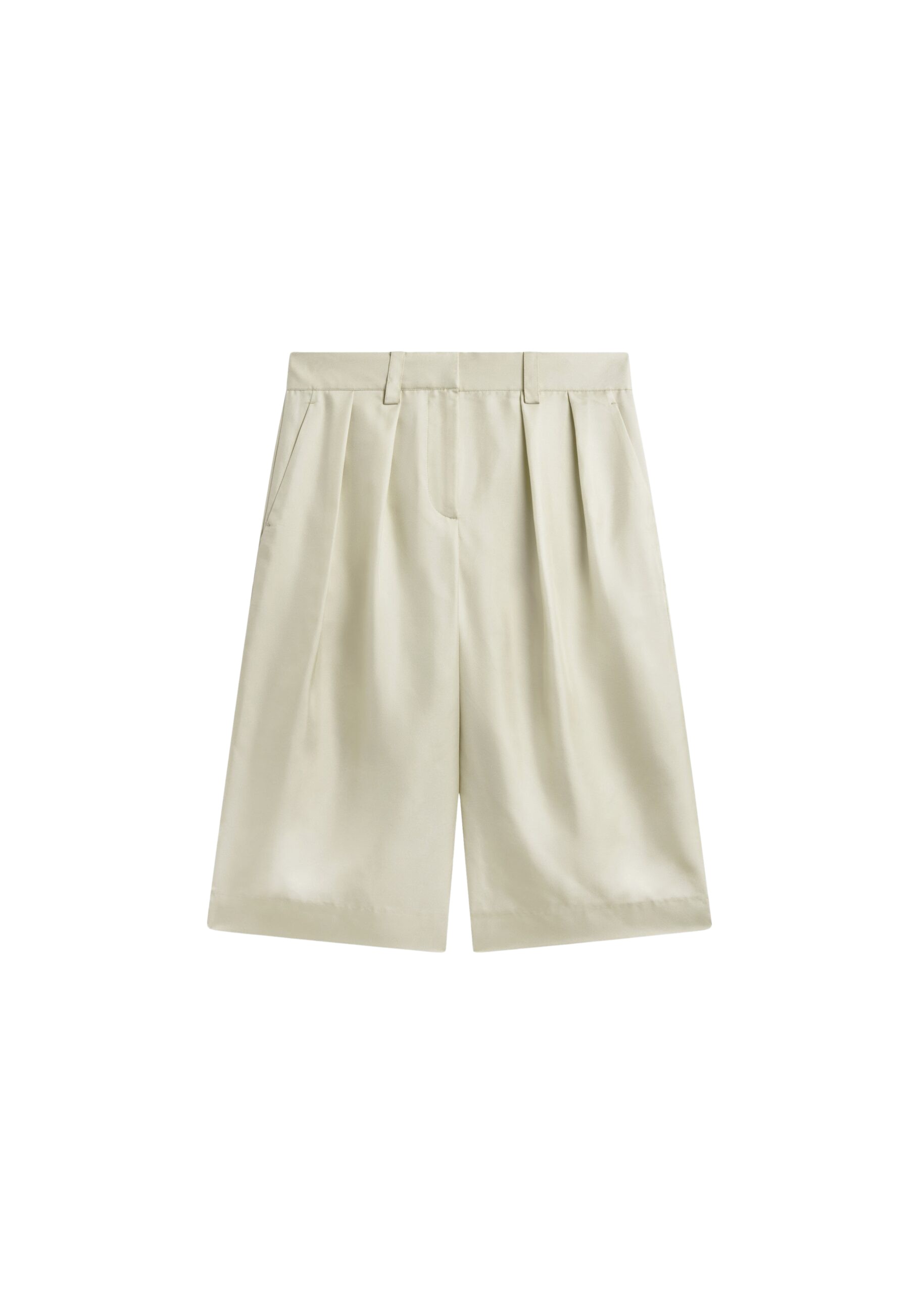 The Frankie Shop Marfa Cotton Pleated Bermuda – Light Beige Shorts
