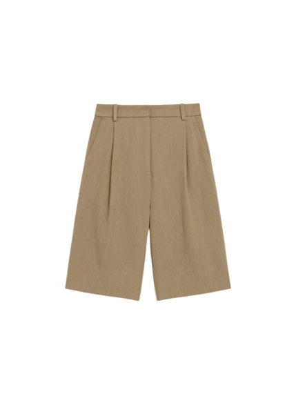 The Frankie Shop Marfa Linen Bermuda Shorts - Camel - Oversized Minimalist Shorts in Beige - Shop at Luxury Shoes 