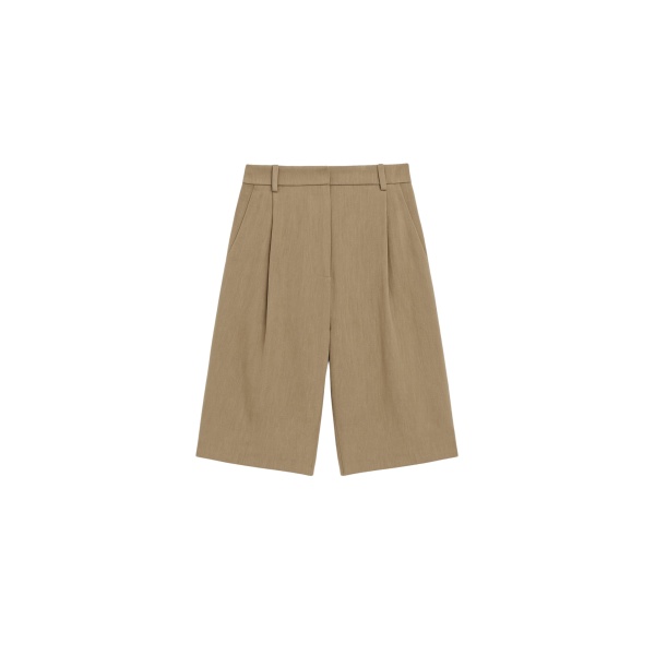 The Frankie Shop Marfa Linen Bermuda Shorts - Camel - Oversized Minimalist Shorts in Beige - Shop at Luxury Shoes 