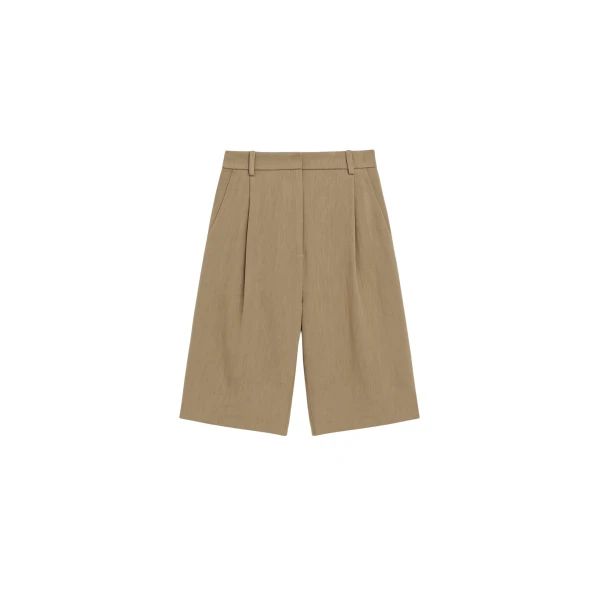 The Frankie Shop Marfa Linen Bermuda Shorts - Camel - Oversized Minimalist Shorts in Beige - Shop at Luxury Shoes 
