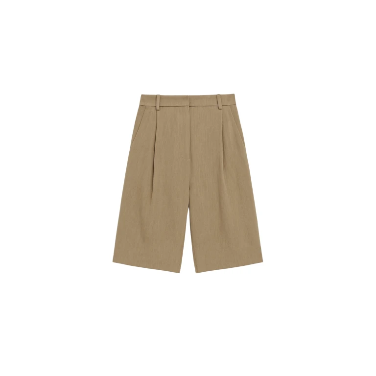 The Frankie Shop Marfa Linen Bermuda Shorts - Camel - Oversized Minimalist Shorts in Beige - Shop at Luxury Shoes 