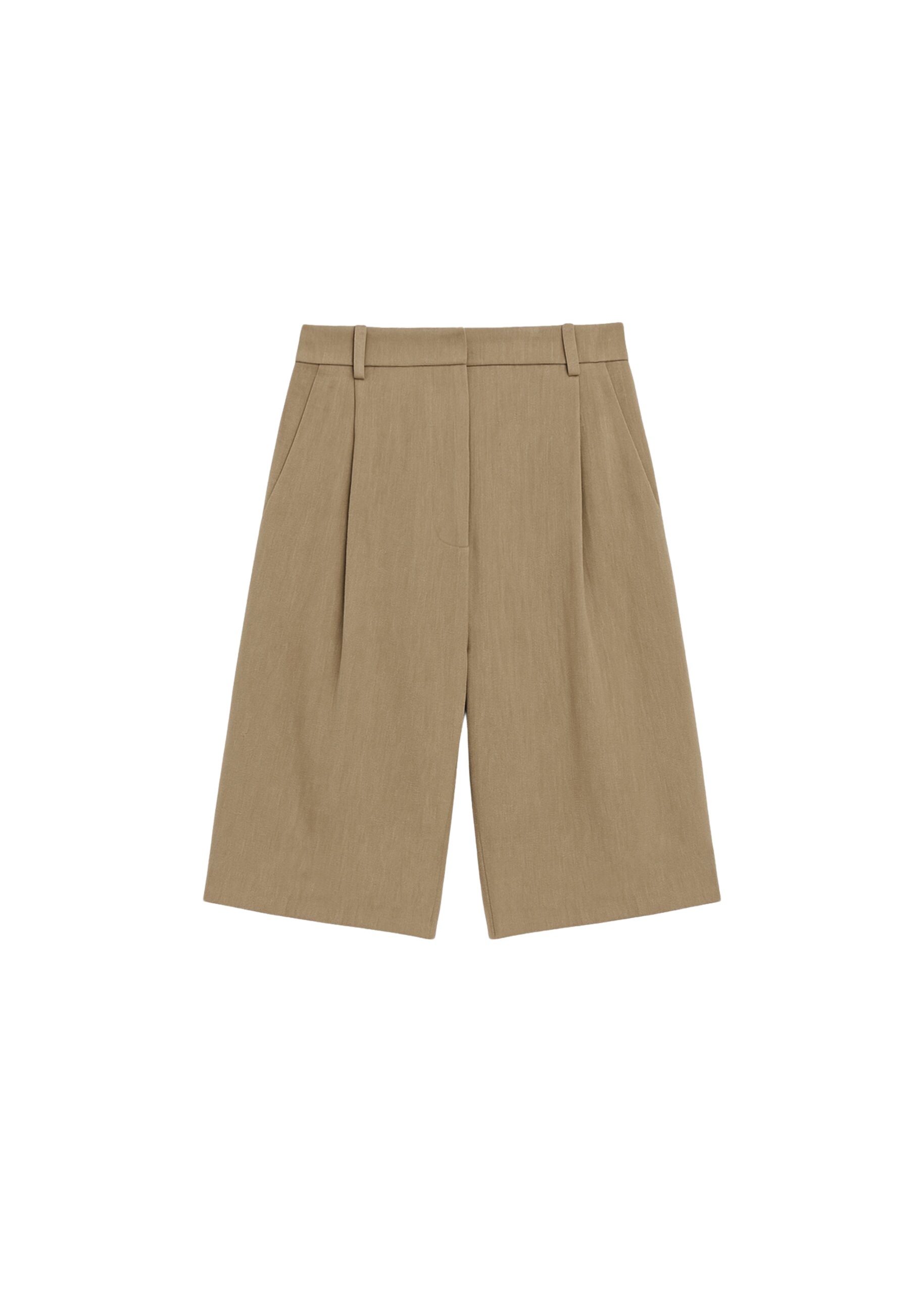 The Frankie Shop Marfa Linen Bermuda Shorts - Camel - Oversized Minimalist Shorts in Beige - Shop at Luxury Shoes 