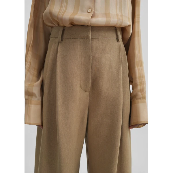 The Frankie Shop Marfa Linen Pleated Trousers - Camel - Oversized Minimalist Pants in Beige - Shop at Luxury Shoes 