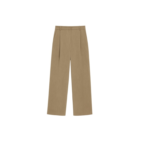 The Frankie Shop Marfa Linen Pleated Trousers - Camel - Oversized Minimalist Pants in Beige - Shop at Luxury Shoes 
