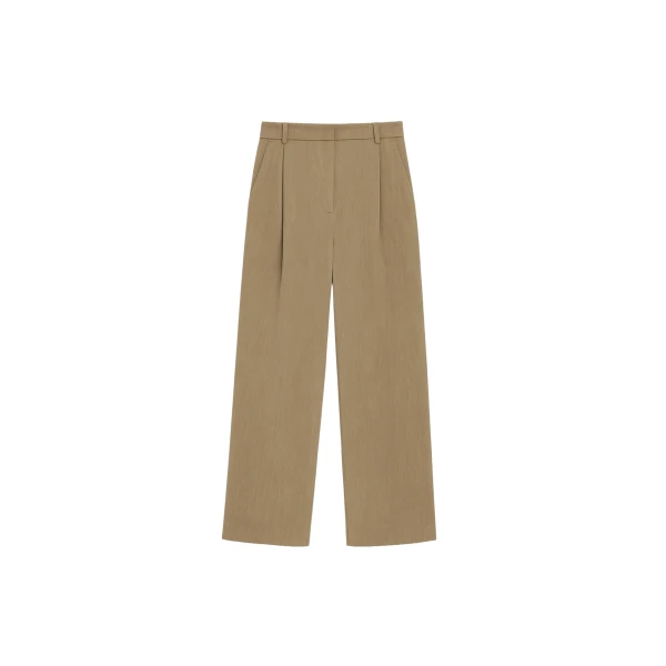 The Frankie Shop Marfa Linen Pleated Trousers - Camel - Oversized Minimalist Pants in Beige - Shop at Luxury Shoes 