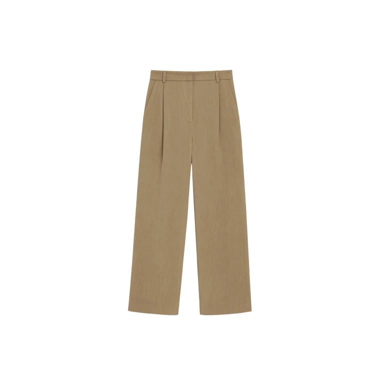 The Frankie Shop Marfa Linen Pleated Trousers - Camel - Oversized Minimalist Pants in Beige - Shop at Luxury Shoes 
