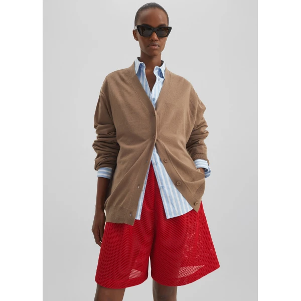 The Frankie Shop Marfa Mesh Pleated Bermuda Shorts - Red - Oversized Minimalist Shorts in Red - Shop at Luxury Shoes 