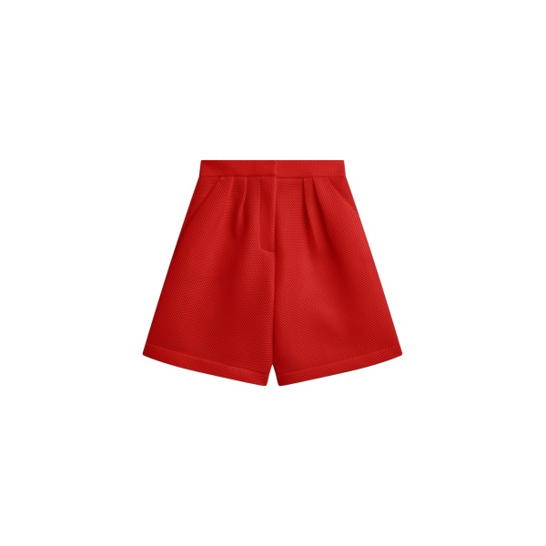 The Frankie Shop Marfa Mesh Pleated Bermuda Shorts - Red - Oversized Minimalist Shorts in Red - Shop at Luxury Shoes 