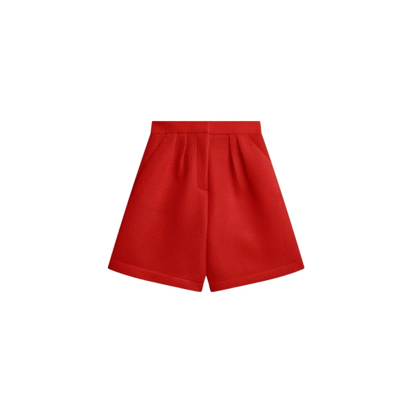The Frankie Shop Marfa Mesh Pleated Bermuda Shorts - Red - Oversized Minimalist Shorts in Red - Shop at Luxury Shoes 