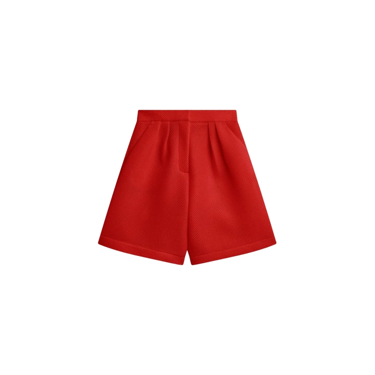 The Frankie Shop Marfa Mesh Pleated Bermuda Shorts - Red - Oversized Minimalist Shorts in Red - Shop at Luxury Shoes 
