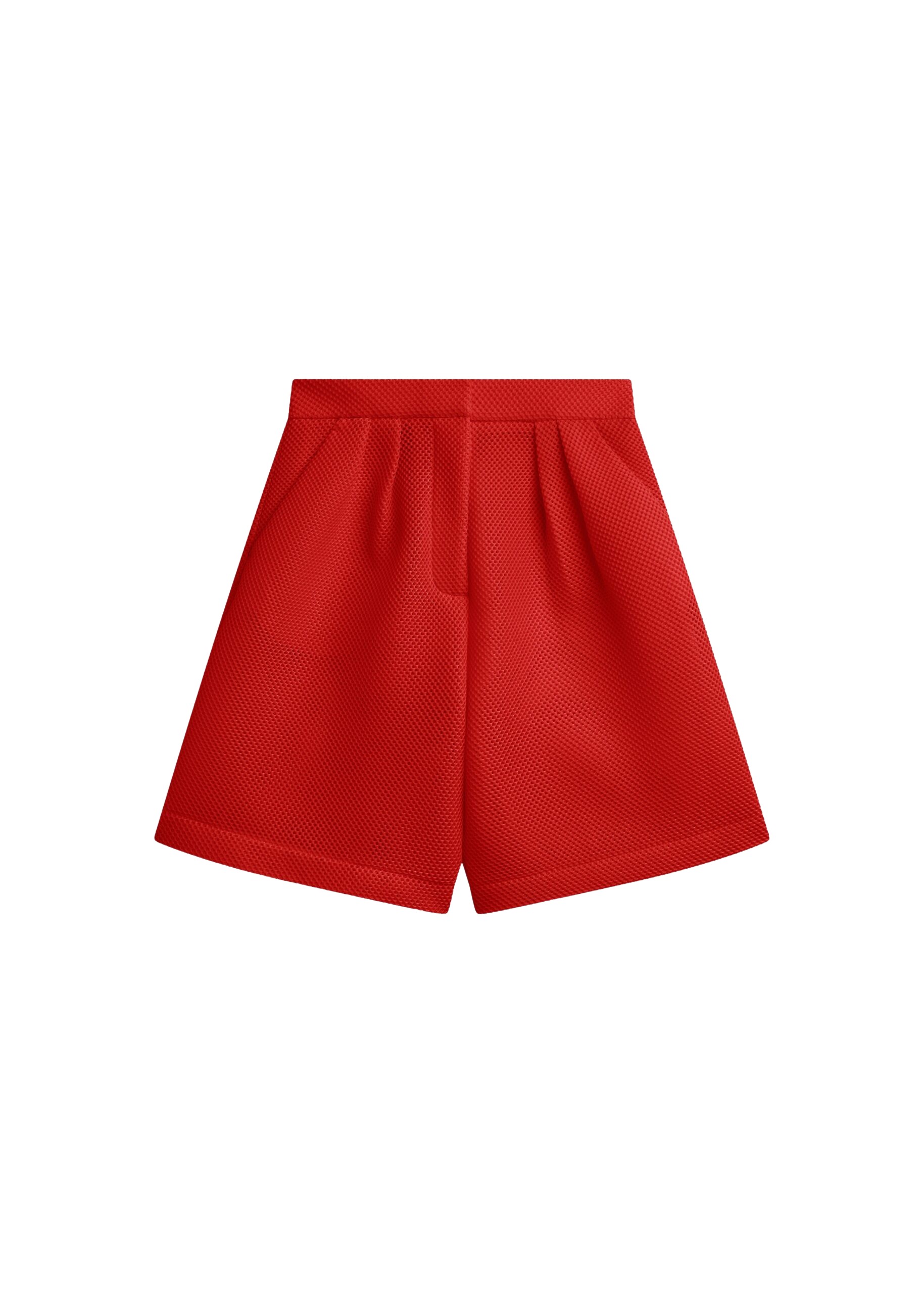 The Frankie Shop Marfa Mesh Pleated Bermuda Shorts – Red