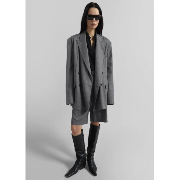 The Frankie Shop Marfa Pleated Bermuda Shorts - Grey Melange - Oversized Minimalist Shorts in Grey - Shop at Luxury Shoes 