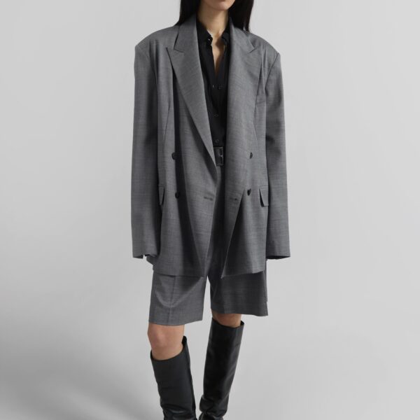 The Frankie Shop Marfa Pleated Bermuda Shorts – Grey Melange, view 2