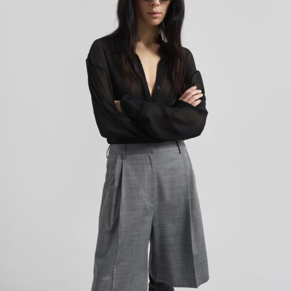 The Frankie Shop Marfa Pleated Bermuda Shorts – Grey Melange, view 6
