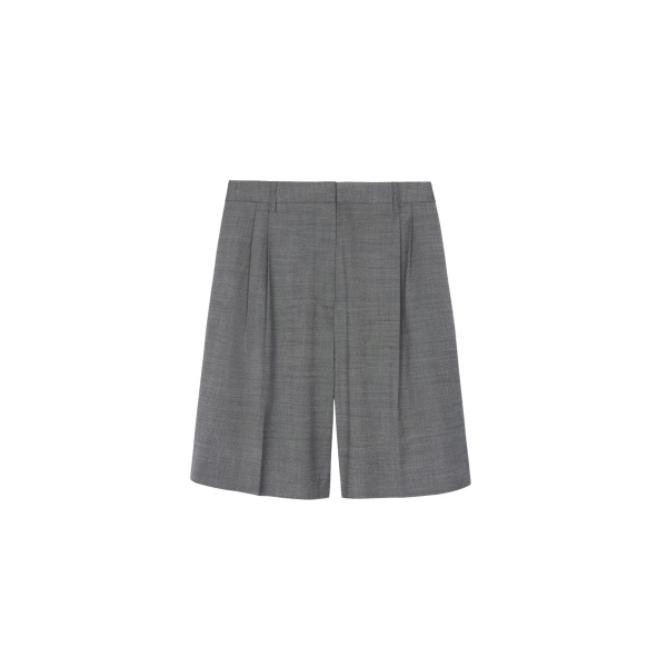 The Frankie Shop Marfa Pleated Bermuda Shorts - Grey Melange - Oversized Minimalist Shorts in Grey - Shop at Luxury Shoes 