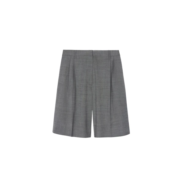 The Frankie Shop Marfa Pleated Bermuda Shorts - Grey Melange - Oversized Minimalist Shorts in Grey - Shop at Luxury Shoes 