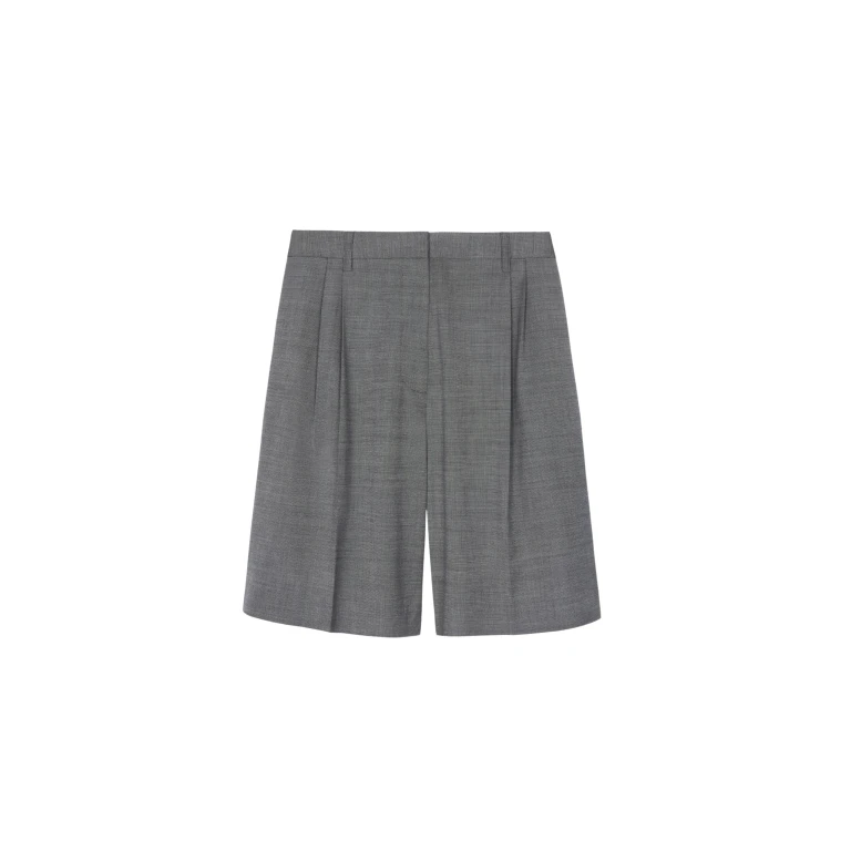 The Frankie Shop Marfa Pleated Bermuda Shorts - Grey Melange - Oversized Minimalist Shorts in Grey - Shop at Luxury Shoes 
