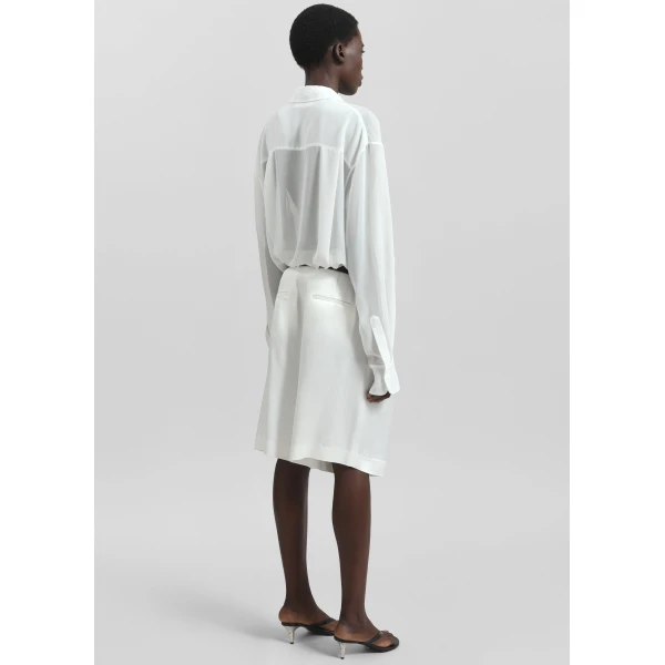The Frankie Shop Marfa Pleated Satin Bermuda Shorts - White - Oversized Minimalist Shorts in White - Shop at Luxury Shoes 