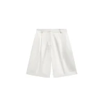 The Frankie Shop Marfa Pleated Satin Bermuda Shorts - White - Oversized Minimalist Shorts in White - Shop at Luxury Shoes 