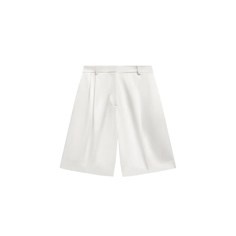 The Frankie Shop Marfa Pleated Satin Bermuda Shorts - White - Oversized Minimalist Shorts in White - Shop at Luxury Shoes 