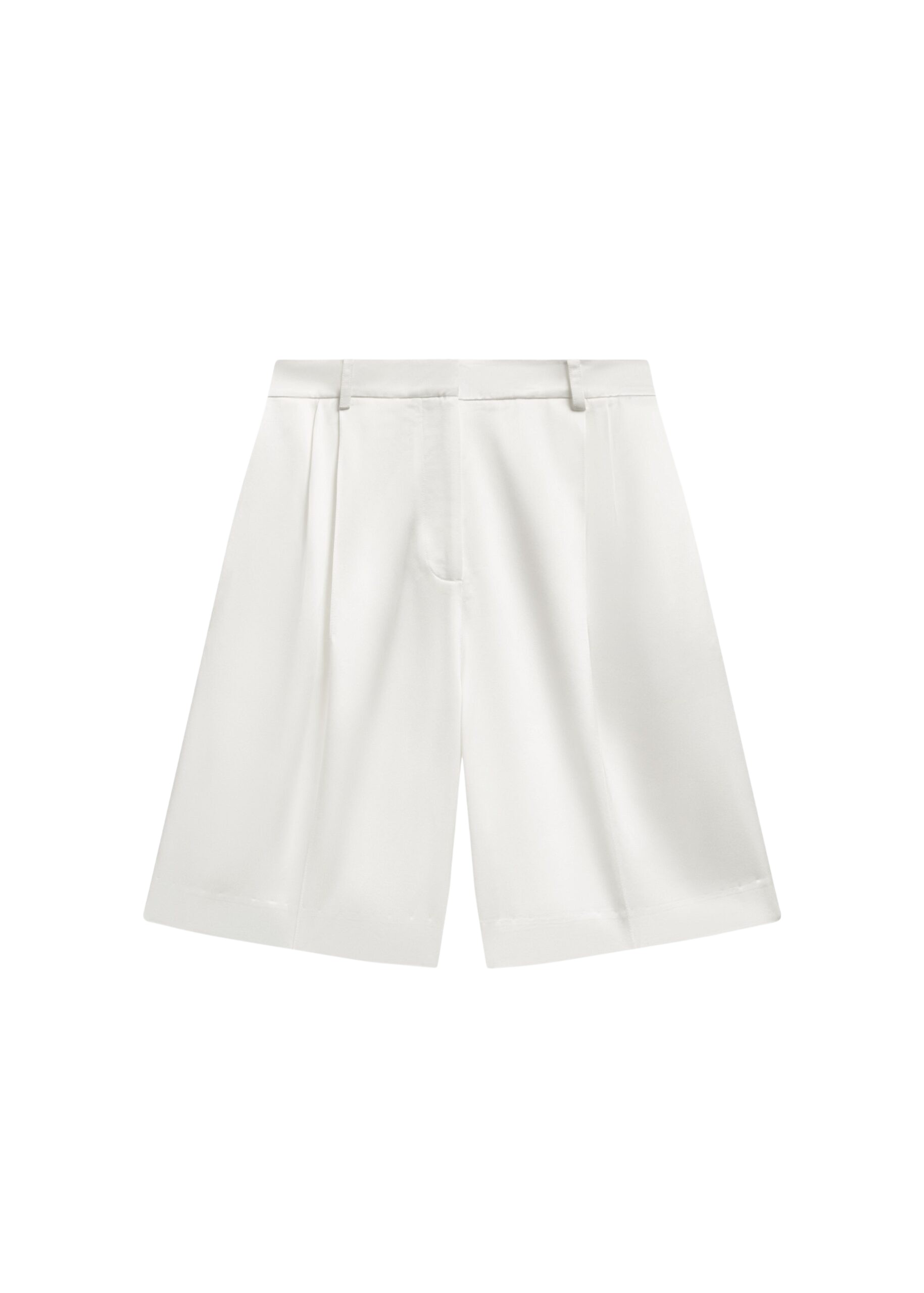 The Frankie Shop Marfa Pleated Satin Bermuda Shorts – White