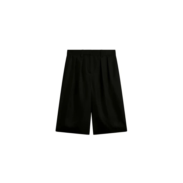 The Frankie Shop Marfa Pleated Silk Bermuda Shorts - Black - Oversized Minimalist Shorts in Black - Shop at Luxury Shoes 