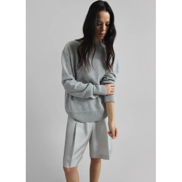 The Frankie Shop Marfa Pleated Silk Bermuda Shorts - Grey - Oversized Minimalist Shorts in Grey - Shop at Luxury Shoes 