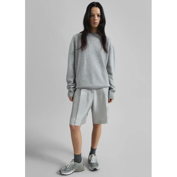 The Frankie Shop Marfa Pleated Silk Bermuda Shorts - Grey - Oversized Minimalist Shorts in Grey - Shop at Luxury Shoes 