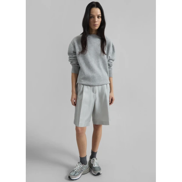 The Frankie Shop Marfa Pleated Silk Bermuda Shorts - Grey - Oversized Minimalist Shorts in Grey - Shop at Luxury Shoes 