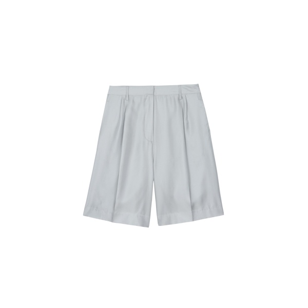 The Frankie Shop Marfa Pleated Silk Bermuda Shorts - Grey - Oversized Minimalist Shorts in Grey - Shop at Luxury Shoes 
