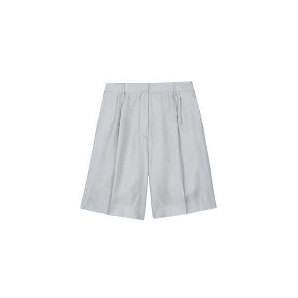 The Frankie Shop Marfa Pleated Silk Bermuda Shorts - Grey - Oversized Minimalist Shorts in Grey - Shop at Luxury Shoes 
