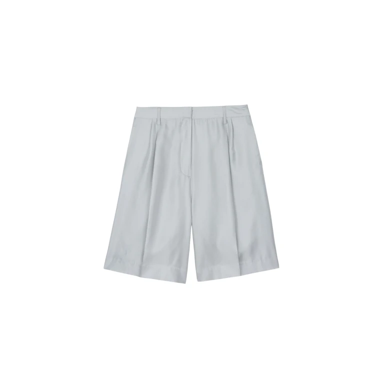 The Frankie Shop Marfa Pleated Silk Bermuda Shorts - Grey - Oversized Minimalist Shorts in Grey - Shop at Luxury Shoes 