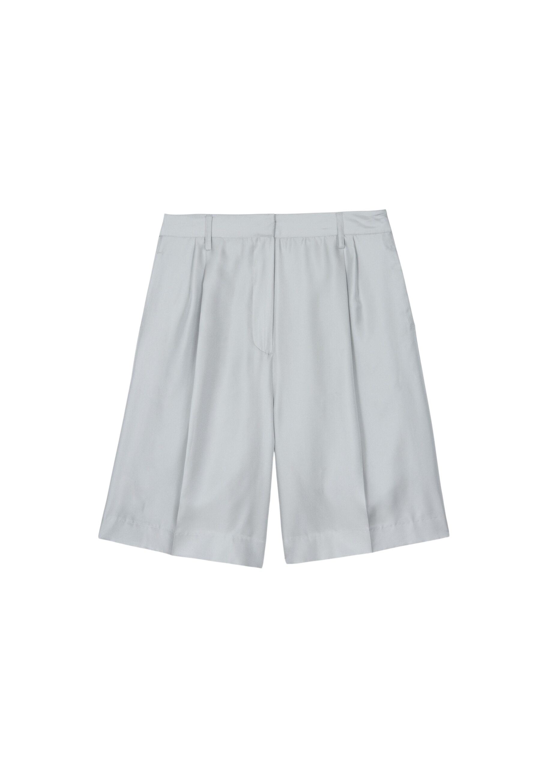 The Frankie Shop Marfa Pleated Silk Bermuda Shorts – Grey