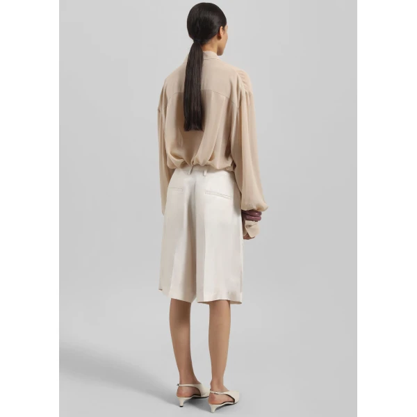 The Frankie Shop Marfa Pleated Silk Bermuda Shorts - Ivory - Oversized Minimalist Shorts in Ivory - Shop at Luxury Shoes 