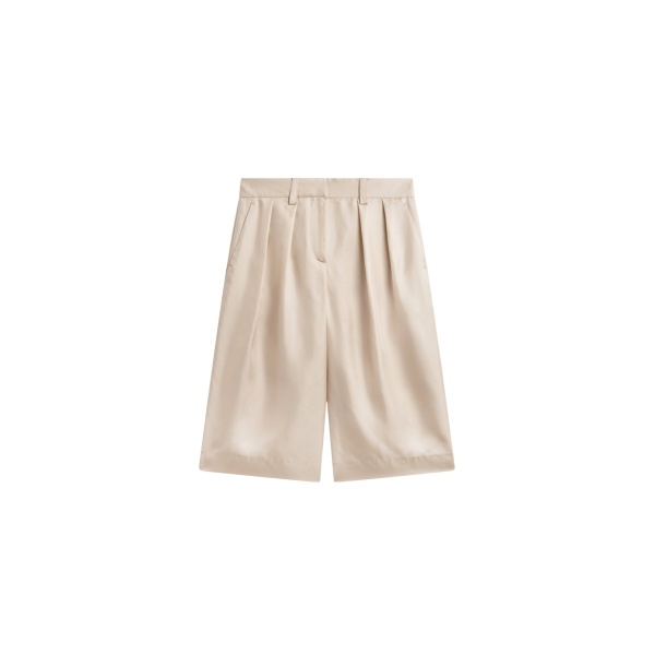 The Frankie Shop Marfa Pleated Silk Bermuda Shorts - Ivory - Oversized Minimalist Shorts in Ivory - Shop at Luxury Shoes 