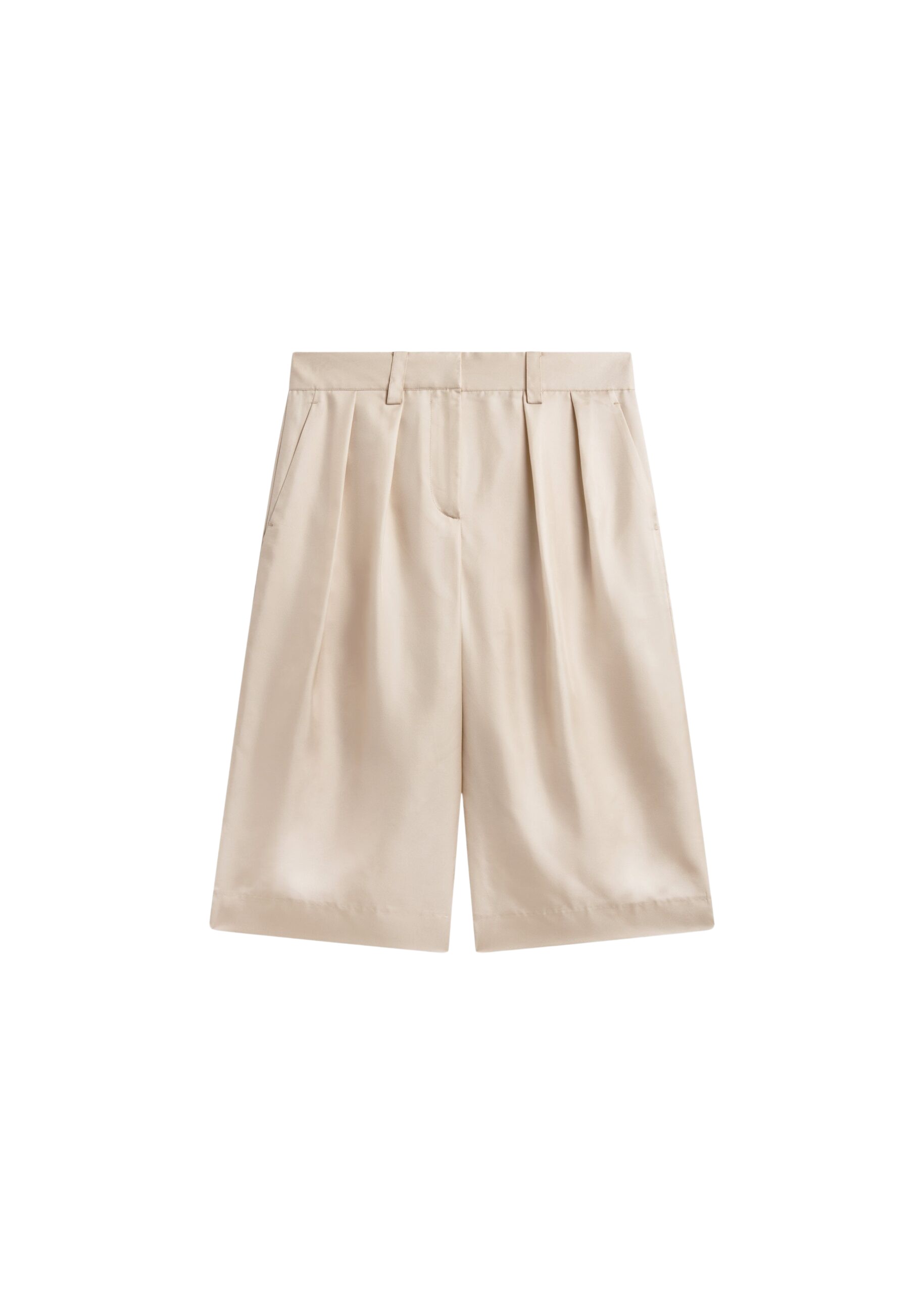 The Frankie Shop Marfa Pleated Silk Bermuda Shorts – Ivory