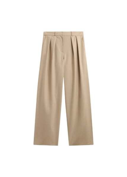 The Frankie Shop Marfa Pleated Silk Trousers - Beige - Oversized Minimalist Pants in Beige - Shop at Luxury Shoes 
